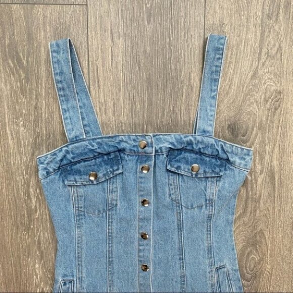 Urban Outfitters BDG Denim Mini Dress Snap Button Light wash Blue western XS - Picture 5 of 16